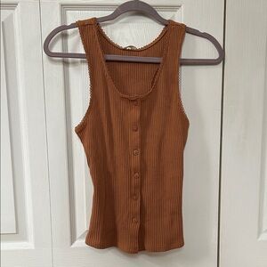 Free People Rust Ribbed Button-Front Tank Top